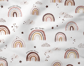 Brown Rainbow Clouds Fabric,Watercolor Premium Cotton Fabric, Watercolor Modern Nursery,Half yard/half metre,Width 155cm /61"