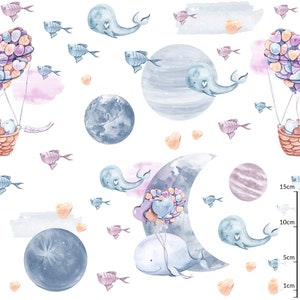 Cotone con stampa digitale premium animale marino,Avventura marina,Sogni,Sognare,Fantasia marina,Tessuto di cotone oceano, Asilo nido moderno balena,Larghezza 155 cm /61"