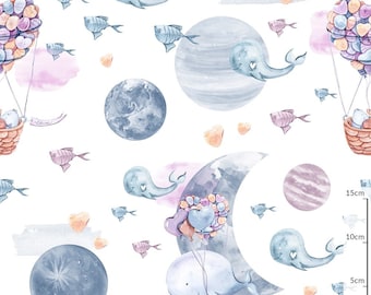 Cotone con stampa digitale premium animale marino,Avventura marina,Sogni,Sognare,Fantasia marina,Tessuto di cotone oceano, Asilo nido moderno balena,Larghezza 155 cm /61"