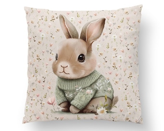 Painel de algodão Bunny Premium - Coelhinhos em flor Painel de travesseiro - Painel de algodão premium Forest Animal Tamanho 38x38 cm/15x15 pol.