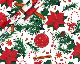 Weihnachtsstoff, Baumwollstoff, Weihnachtsstern Blume Stoff, Weihnachtsstoff, Stoff bulk stock-Half Yard