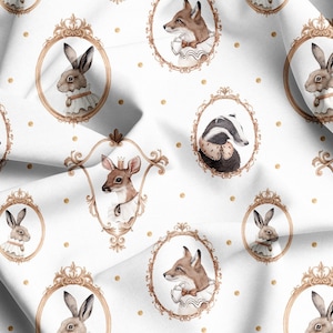 Animal Print Premium Baumwollstoff, Waldtier Stoff, Fuchs Hase, Waldtiere Stoff, Breite 155 cm