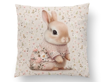 Painel de algodão Bunny Premium - Coelhinhos em flor Painel de travesseiro - Painel de algodão premium Forest Animal Tamanho 38x38 cm/15x15 pol.