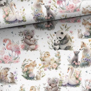 Cute Animals Premium Cotton Fabric-High quality Animal nursery cotton-Panda Koala Flamingo Capybara Fabric-Mothers and children animals