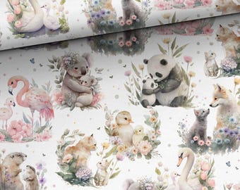 Cute Animals Premium Cotton Fabric-High quality Animal nursery cotton-Panda Koala Flamingo Capybara Fabric-Mothers and children animals