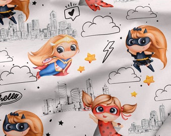 39 CM. Super Hero Girl,Premium Cotton Fabric, Girl Fabric,Half yarde/half metre