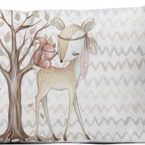 Forest animal Pillow Cotton panel,Fabric panel,Pillow panel,Forest  woodland animals,Chevron Zigzag Panel,Deer,Panel for Sewing,Baby quilt