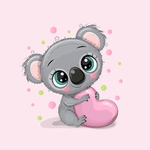 Koala bear jersey panel,Baby quilt Panel,Baby animal panel.panel for sewing,Pink jersey panel, Size 40x50 cm/ 15x19 in