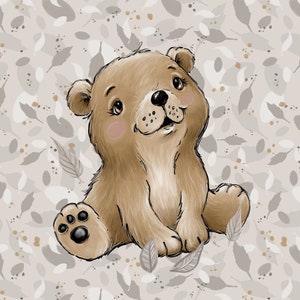 Bear Knitwear Panel,Printed Fabric Panel,Forest Animal Jersey Panel,Panel for sewing,Baby quilt panel,Size 40x50 cm/ 15x19 in