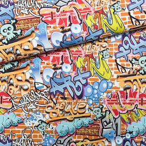 Graffiti  fabric/Pop Art print fabric Modern nursery print premium cotton Fabric/Eco friendly fabric,Half yard/half metre Width 155cm /61"