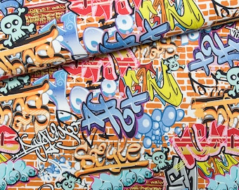 Tissu graffiti 32 cm/tissu impression Pop Art impression chambre de bébé moderne tissu en coton premium/tissu respectueux de l'environnement, largeur 155 cm/61"