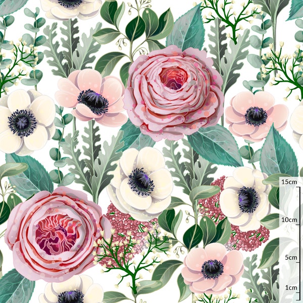 Watercolor Premium Cotton Fabric,Printed fabric 100% Cotton,Flower Fabric,Vintage Floral,Meadow,Garden Fabric by the meter Width160 cm/63 in