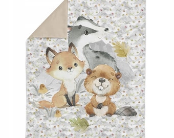 Forest animal premium cotton panel for blanket/Fabric Panel for Sewing/Woodland Cotton panel Size 75x100 cm/30x39-Cute Animal blanket panel