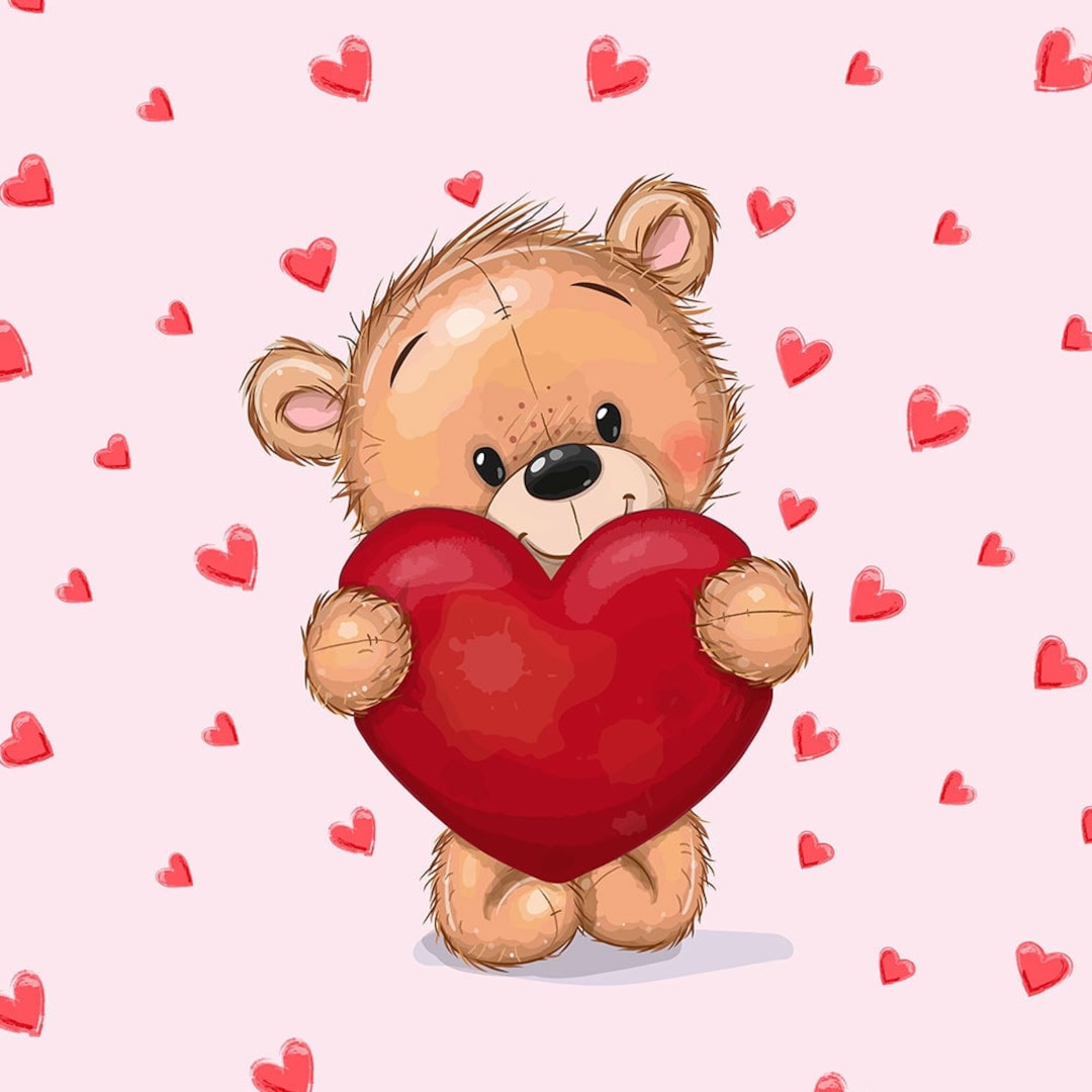 Bear With Heart Jersey Panel,bear Panel,panel for Sewing