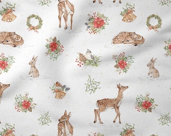 Christmas fabric,Forest friend fabric,Deer fabric,Animal modern nursery,Print premium cotton fabric, width 155 cm/61 in