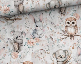 Woodland Animals Premium Cotton Fabric-Boho Hight Quality Fabric-Owl Koala Rabbit Eco Friendly fabric-Animal fabric for sewing bedding