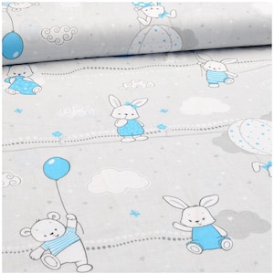 SALE Cotton Fabric,Cotton Fabric, Print fabric, Quilting Fabric,Rabbit Fabric,  Bear Fabric,Animal Fabric , Fabric by the Yard-Half Yard