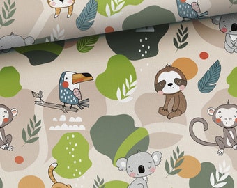Jungle animal print premium cotton,Eco friendly fabric,Monkey panda tiger sloth toucan fabric,High quality fabric,width 155 cm/61 in