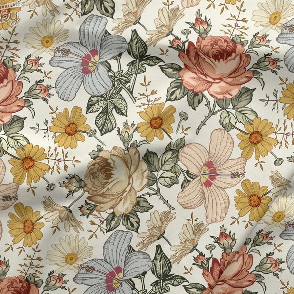 Vintage Watercolor Premium High Quality  Cotton Fabric/Large floral fabric/Printed fabric/Flower Fabric/Vintage Floral Width 160 cm/  63 in