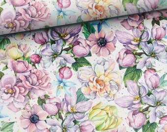 Watercolor flower fabric,Nursery cotton,Premium Cotton Fabric,Floral  Garden Fabric,width 155cm /61"