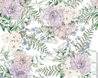 Aquarelle de fleurs, tissu floral, fleurs vintage, tissu en coton aquarelle de qualité supérieure, tissu respectueux de l'environnement, tissu en coton pour chambre d'enfant moderne