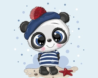 Panda Jersey Panel,Bedruckte Stoff panel,Panel für Nähen,Jersey Panel,Panda Stoff Panel,Panda Sailor Panel,Größe 40x50 cm/ 15x19 in