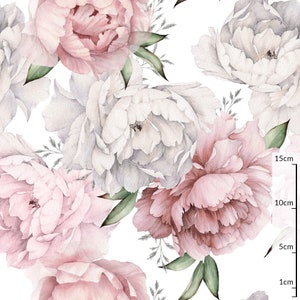 Peony  Watercolor Flower Fabric Vintage Floral/Pastel Peonies Fabric by metre 100% cotton,Quilting,sewing Width 160cm/ 63 in