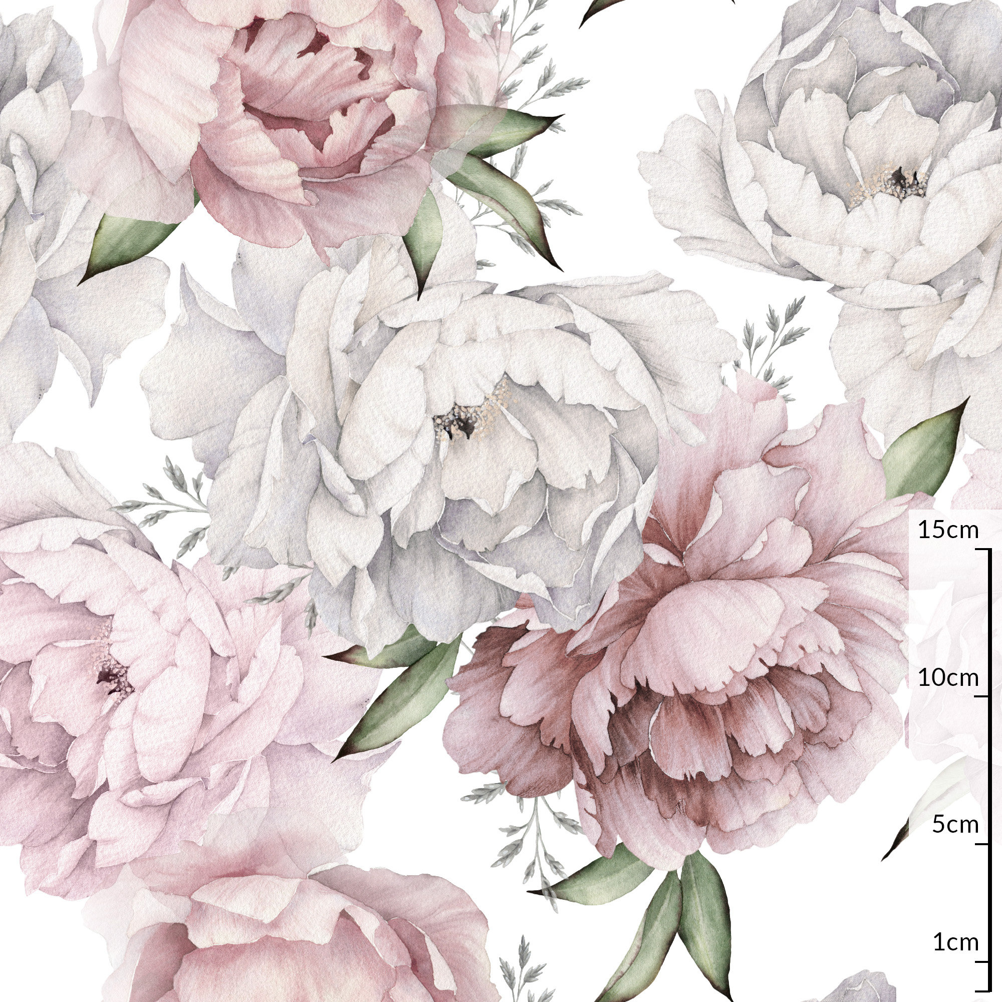 Peony  Watercolor Flower Fabric Vintage Floral/Pastel Peonies Fabric by metre 100% cotton,Quilting,sewing Width 160cm/ 63 in