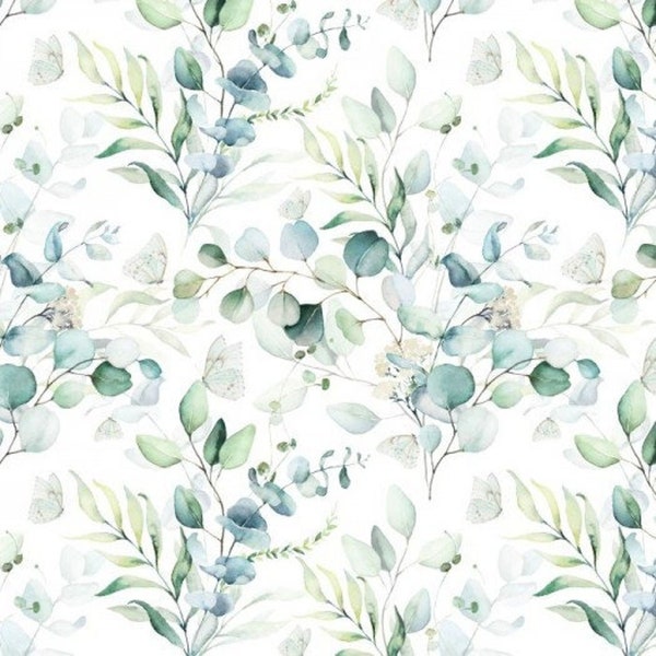 Eucalyptus Leaves Cotton Fabric,Floral Leaves Fabric,Premium 100% Cotton OEKO-TEX Fabric by the yard,Quilting sewing,Width 160 cm/  63 in