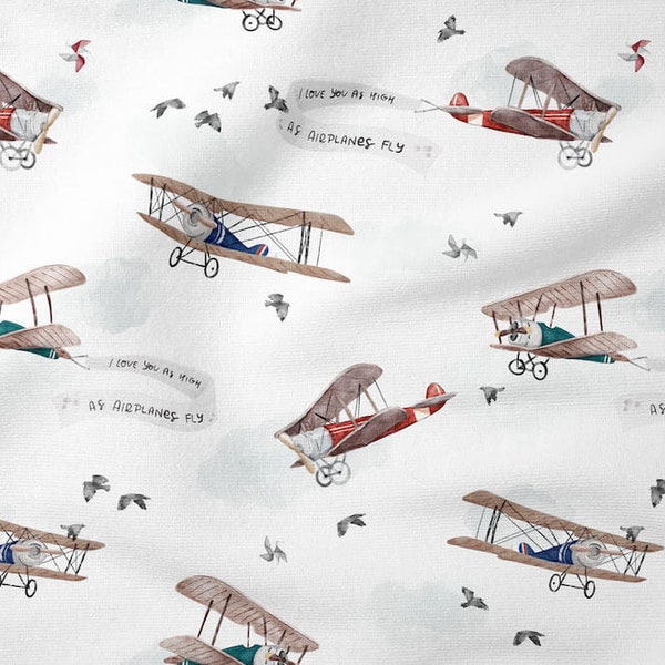 Airplane premium cotton fabric/Vintage plane fabric/Quilting sewing White Fabric 100%Cotton OEKO-TEX Half yard/half metre Width 155cm /61"