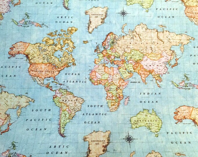 World Map Fabric, Map Fabric, Decor Fabric,world Map Print Canvas 110