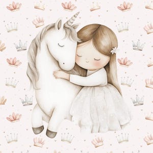 Princess with Unicorn Jersey Fabric Fabric Panel-Girl Knitwear Panel-Jersey Fabric Panel for Sewing-Baby quilt Panel Size 40x50 cm/ 15x19 in