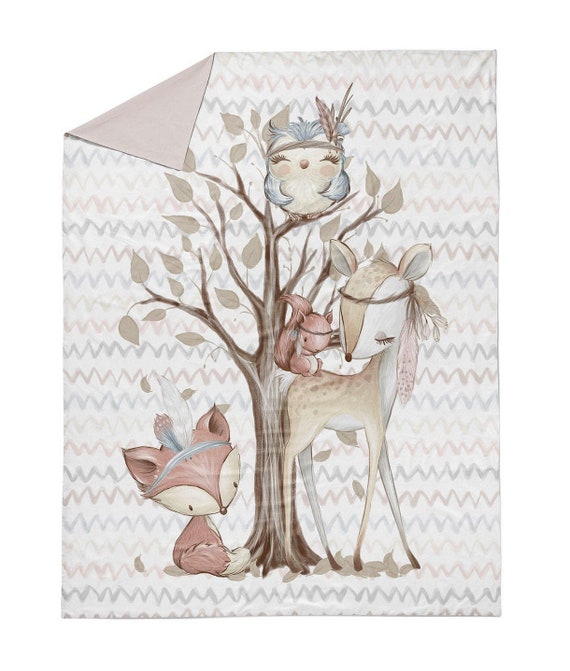 Cotton panel, Panel for blankets,Forest animals, Forest friends, Chevron Zigzag Panel, Deer,Premium Cotton,Size 75x100 cm/ 30x39 in