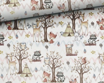 Sweatshirt fabric,Animal Jersey Fabric,Forest Friends French Terry Fabric,Woodland Fabric,Animal Modern Nursery,Baby Sewing Fabric