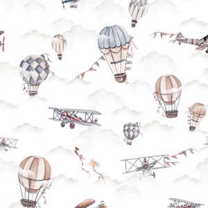 Vintage airplane premium cotton fabric,Sky Cotton Fabric,Airplane Fabric,Balloons pattern,High quality Baby nursery fabric,width 155cm/61 in