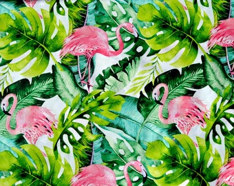 0.45 cm Tropical Cotton Fabric,Nature Fabric,Flamingo Floral Fabric,Flamingo Fabric, Fabric by the Yard-Half Yard