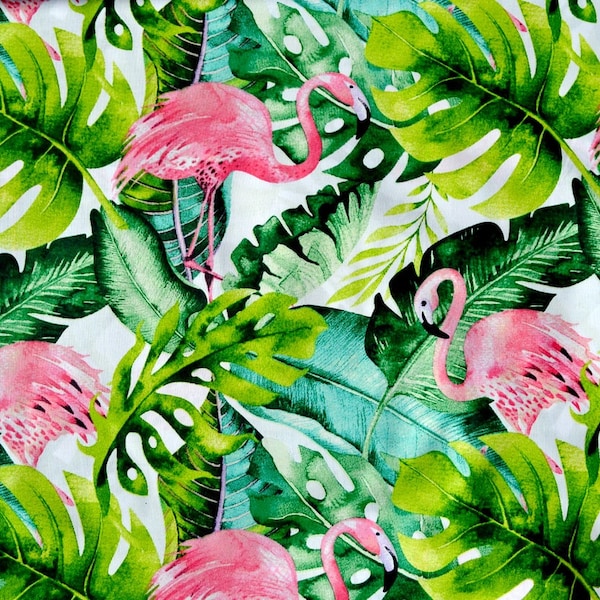 Tissu de coton tropical de 0,45 cm, tissu de nature, tissu floral de flamant rose, tissu de flamant rose, tissu par yard-demi-cour