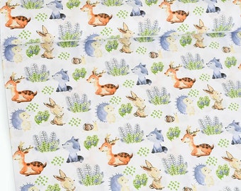 Forest Animal Modern Nursery, Baby Sewing Fabric, Cotton Fabric, Quilting Print Fabric, Forest Animal Fabric, Fabric cut to size-Half Yard