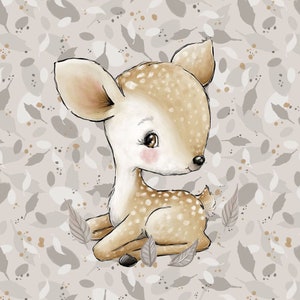 Fawn knitwear fabric panel,Baby Animal Jersey Panel,Forest Animal Jersey Panel,Panel for sewing,Baby quilt panel,Size 40x50 cm/ 15x19 in