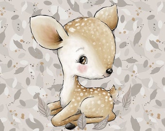 Fawn knitwear fabric panel,Baby Animal Jersey Panel,Forest Animal Jersey Panel,Panel for sewing,Baby quilt panel,Size 40x50 cm/ 15x19 in