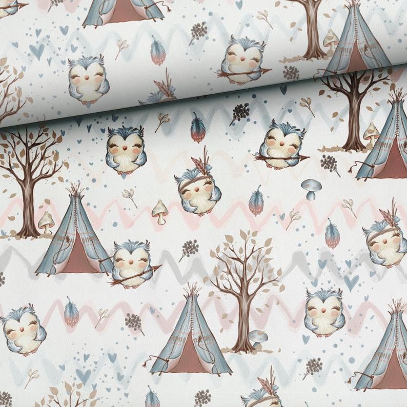 Owl Premium Cotton Fabric ,Owl Cotton Fabric, Forest Friends,Woodland Fabric,Baby Nursery Cotton, Baby quilting Fabric,Half yard/half metre