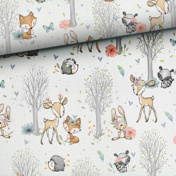 Forest friends premium cotton fabric,Raccoon hare deer hedgehog fox modern nursery 100% cotton,Quilting sewing fabric