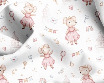 Mouse Premium Cotton Fabric-Girl digital print cotton fabric Nature ECO friendly Cotton OEKO-TEX Kids premium cotton Nursery Cotton