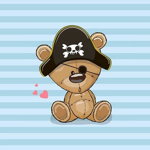 Bear jersey panel/Animals knitwear Panel for Sewing/Baby quilting Panel,/Bear Pirate Panel/Bear Fabric Panel Size 40x50 cm/15x19 in