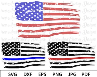 Cricut 用の Distressed Flag SVG ファイル、Silhouette 用のアメリカ国旗 SVG、青線旗 SVG、赤線旗 SVG、7 月 4 日 SVG、米国旗 SXF