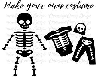 Disfraz de esqueleto svg archivo Halloween sceleton SVG para bricolaje Halloween disfraz chico Svg Huesos de esqueleto Imprimible Hierro en vinilo Silueta Cricut