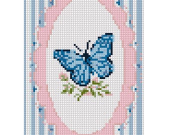 Butterfly Needlepoint Pattern, Scallop Floral Cross Stitch Chart (PDF Download)