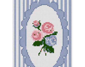 Floral Bouquet Needlepoint Pattern – Scallop Stripe Frame Cross Stitch Chart (PDF Download)
