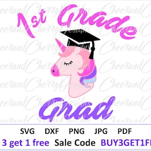 1st grade grad svg Unicorn, Last day of school svg, 1st grade grad svg, First grade Graduation cap SVG file for Cricut Silhouette Overlay