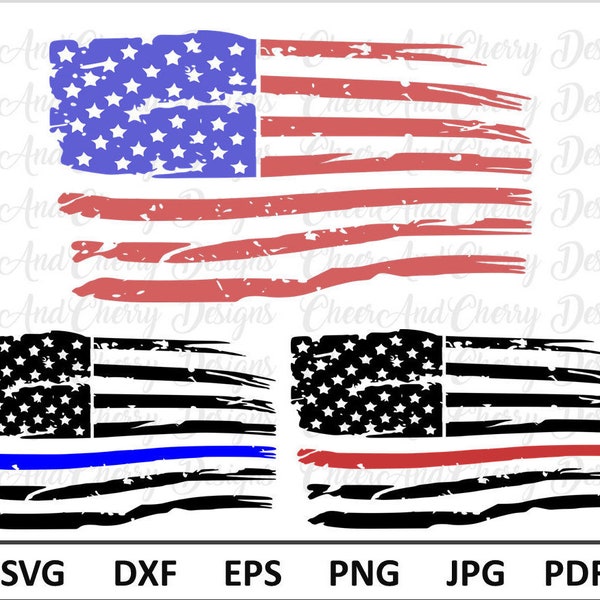 Distressed Flag Svg American flag with blue line Svg American Flag SVG Silhouette Cameo Flag Svg files for Cricut 4th of July Svg USA Flag